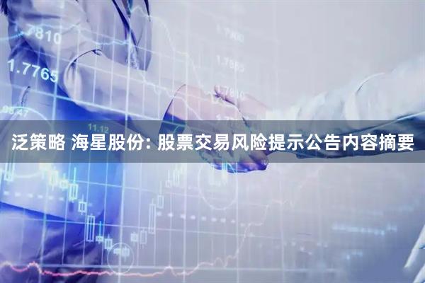 泛策略 海星股份: 股票交易风险提示公告内容摘要